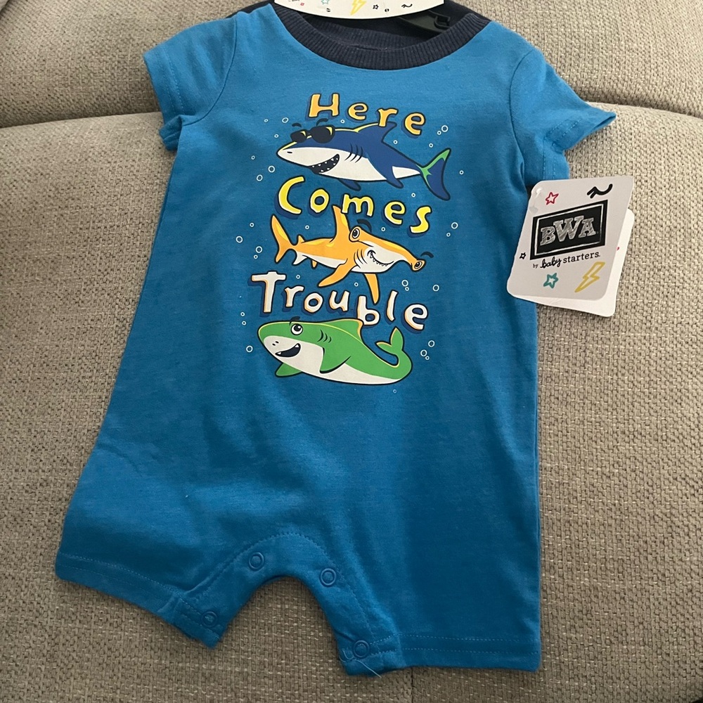 Blue Shark Print Kids One Piece